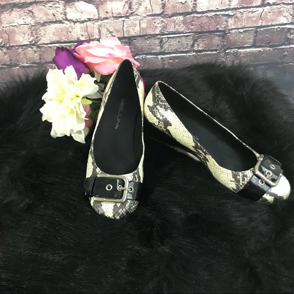 Bellini Faux Snakeskin Flats with Buckle